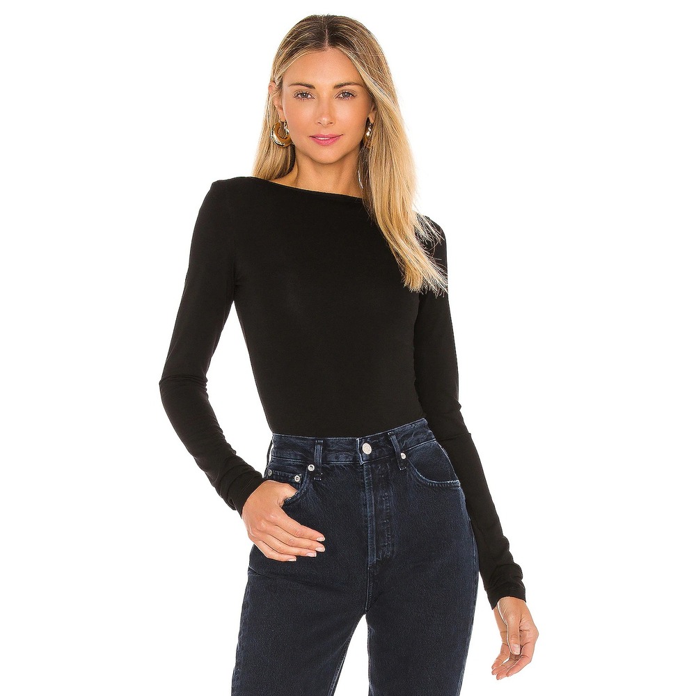 Agolde Sylvie Square Back Bodysuit Size XL Solid Black NWT